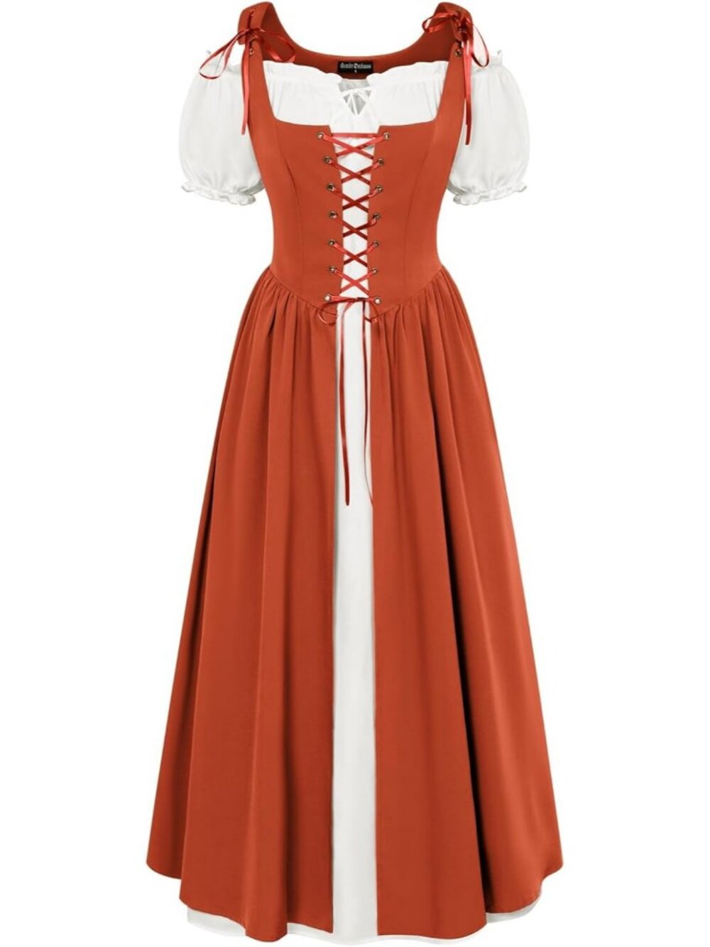 Women's Orange Renaissance Pirate Medieval Dress Witch Halloween Costume Set